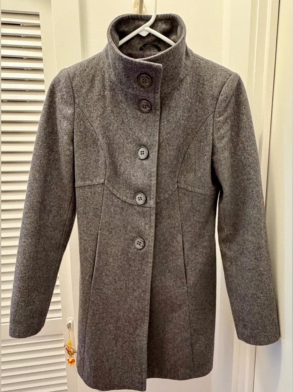 United Colors Of Benetton Gray Wool-Blend Stand Collar Pea Coat
